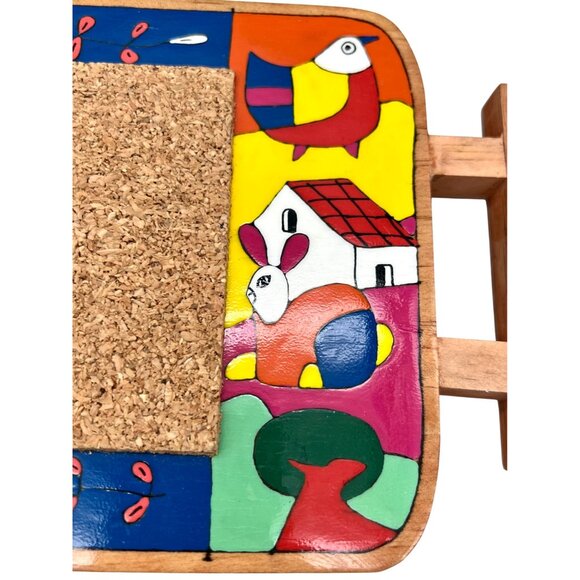 El Salvador Hand-Painted Wooden Trivet Hot Pad Colorful Folk Art Design Cork - Picture 8 of 8
